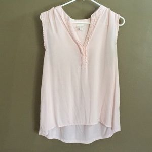 Blush Sleeveless/Ruffled Button-Down Tank